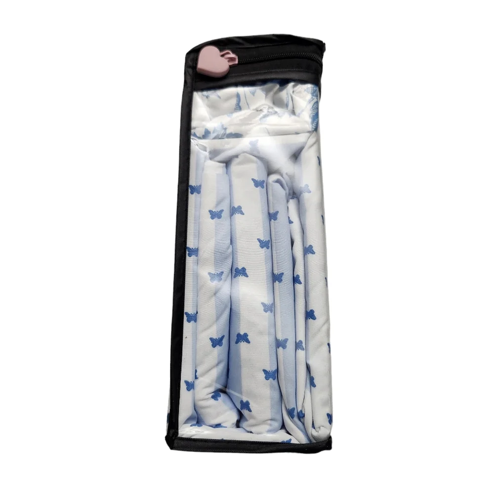 Betsey Johnson 6pc Queen Sheet Set White Blue Butterfly Stripe Floral Chic